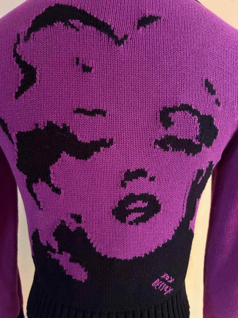 Betsey Johnson Marilyn Monroe Purple & Black Cropped Cardigan - Picture 3 of 11